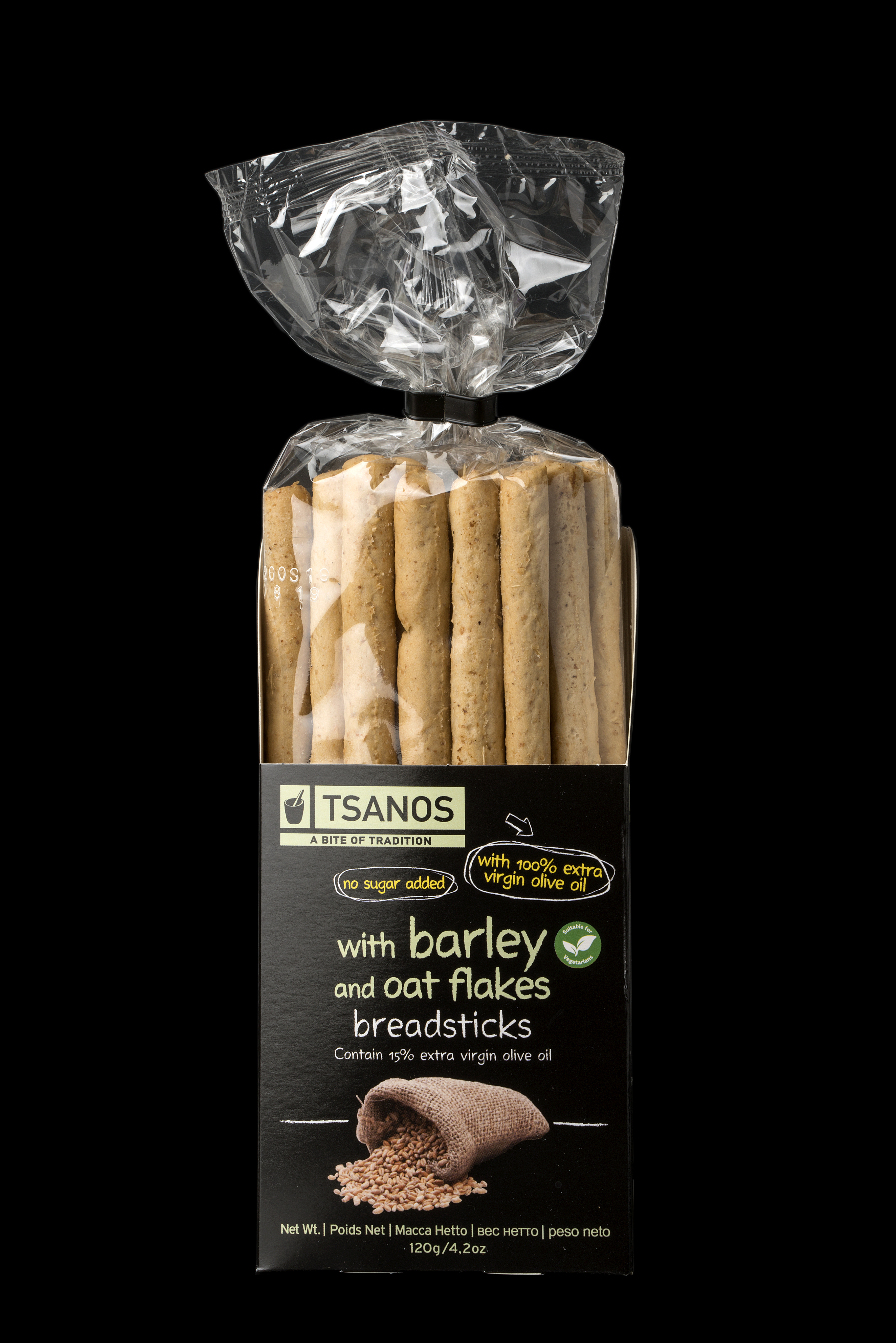 Breadsticks with barley and oat flakes